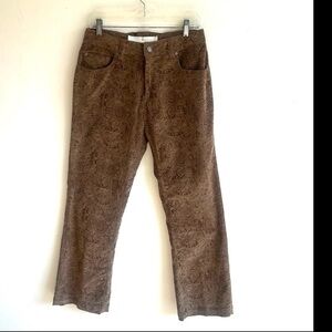 Paisley Corduroy Wide Leg High Waist Brown Pants Size 4